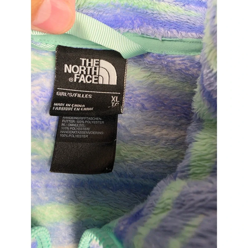 The North Face Fleece Jacket Youth Girls XL Blue Green Striped Full Zip Outdoor